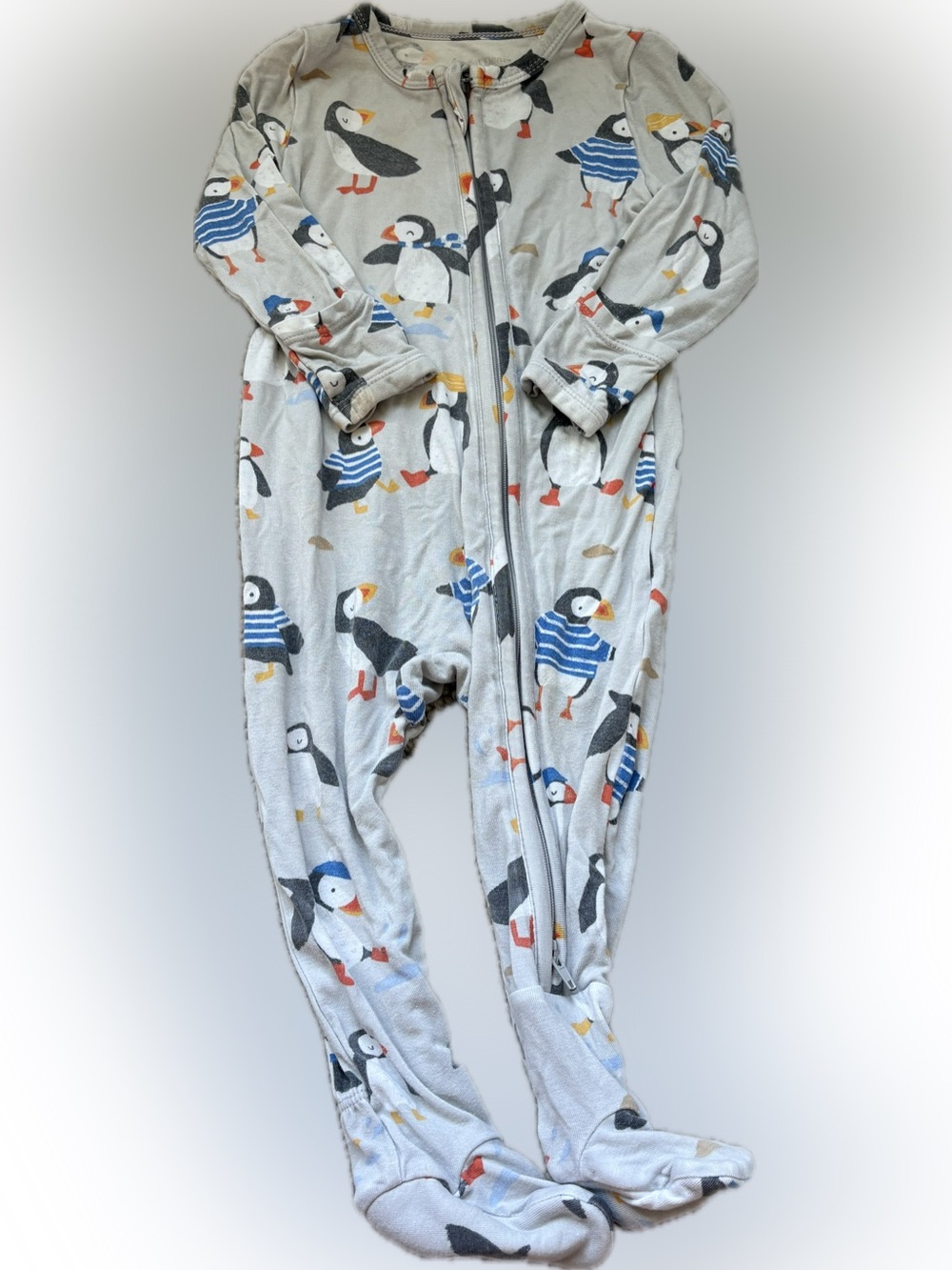 Angel Dear Grey Puffin Print One-Piece Sleeper